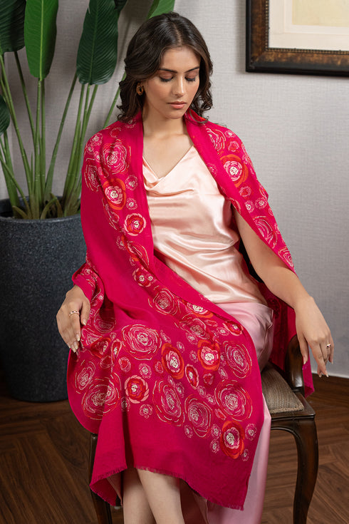 Floral Bliss  | Embroidered Fine Wool Silk Stole